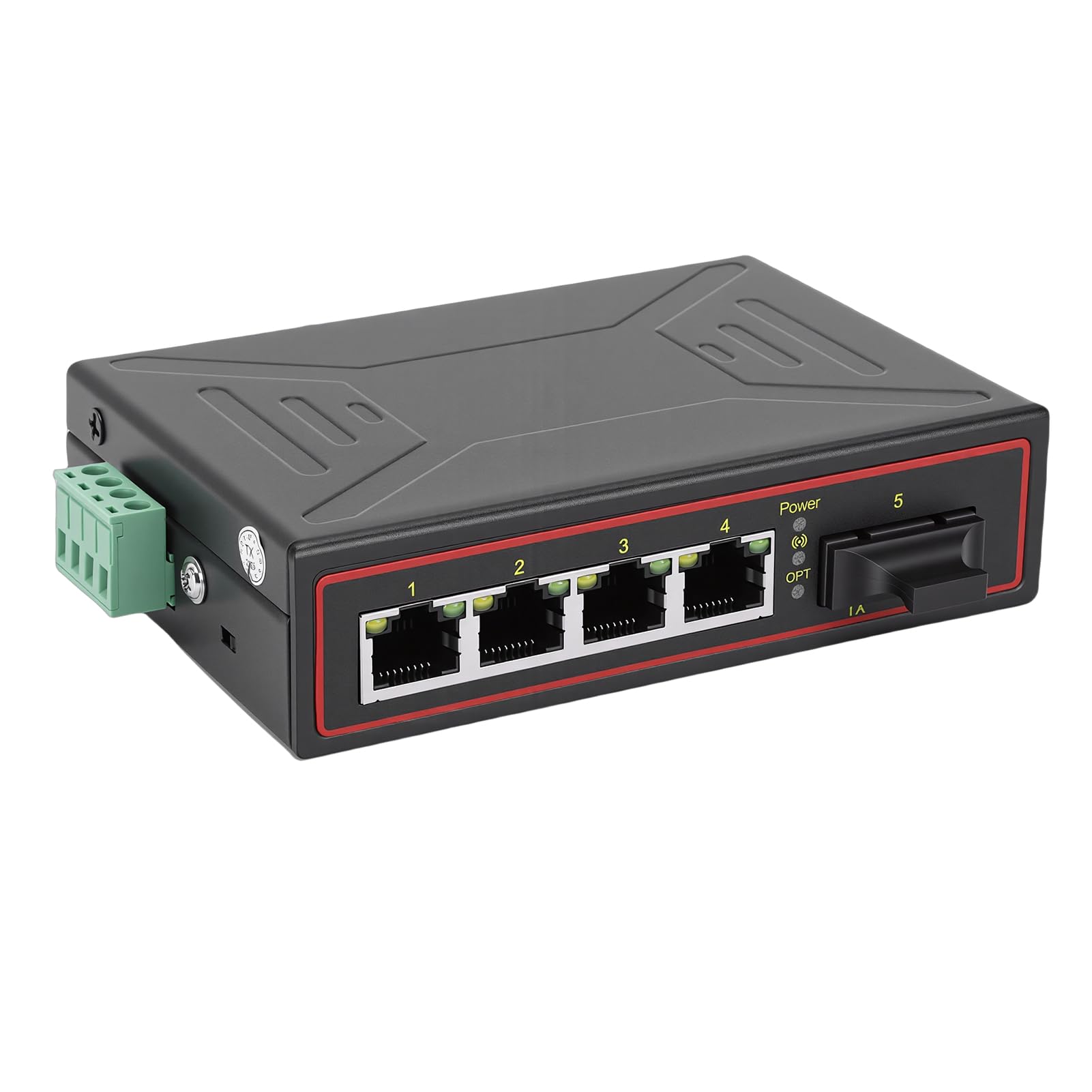 Fabater Convertitore Multimediale in Fibra Ethernet Switch Ethernet Industriale Ad Alte Prestazioni 10M 100M per Sistemi di Rete Metallo 1 Porta Ottica 4 Porte