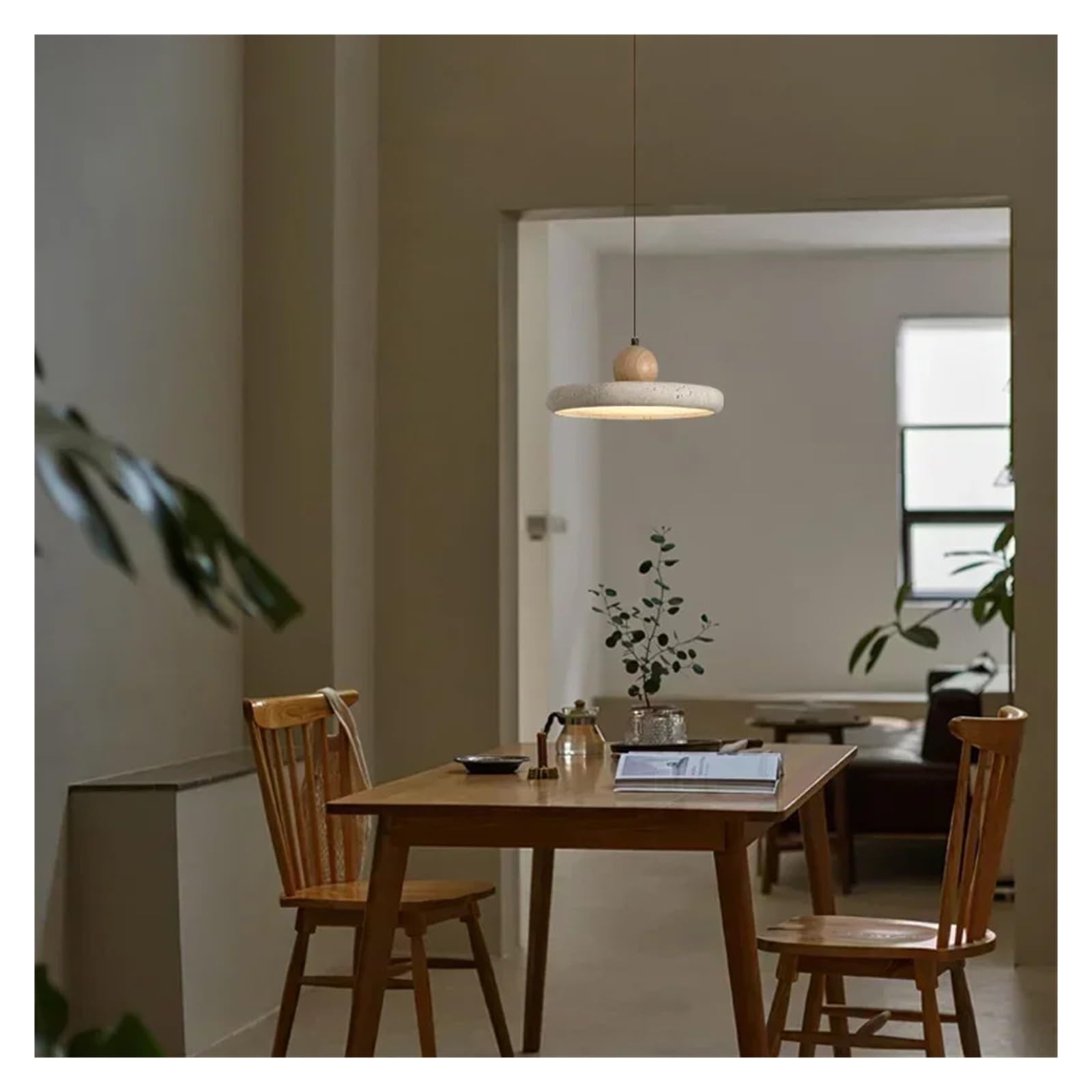 MESOVFCA Retro Natural Stone Art Pendant Light Yellow Travertine LED Chandelier Bedroom Bedside Decoration Home Lighting Fixtures,Suitable for Restaurants