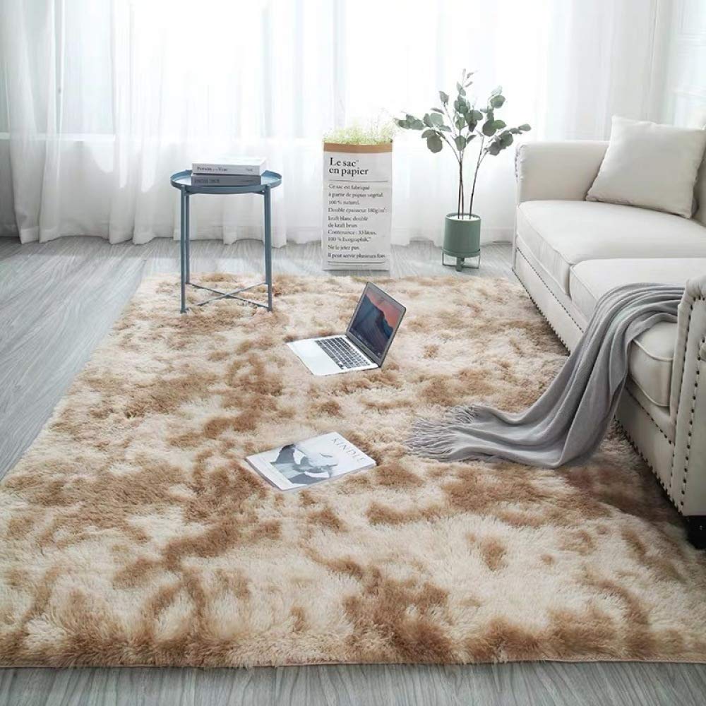 Tapis de table basse salon dégradé kaki contre les sols glissants et froids 120 x 160 cm
