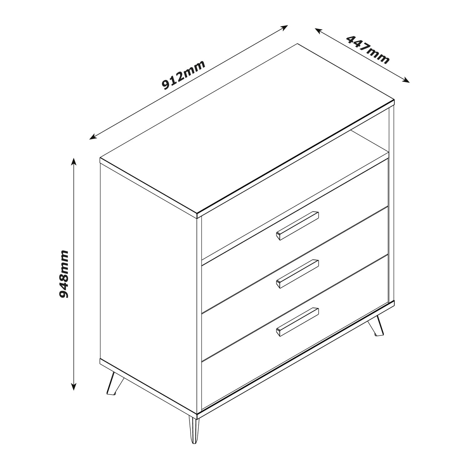 Composad | Cassettiera della Linea BRAVO con 3 Cassetti e 1 Vano Aperto, Cassettiera Per Cameretta Bambini, Moderna, (LxAxP): 91,2x94,8x44,7 cm, Grigio Cashmere Topmatt e Strippedwood