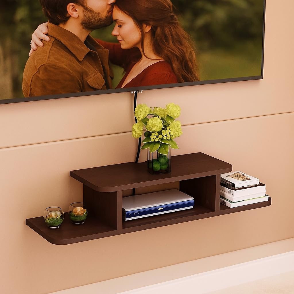 CRAFTS DEX Modern Floating Wall Mount TV Stand Shelf, Dark Brown, Wood, Wooden Wall Mounted Set-Top Box Stand | Decorative Storage Rack for Living Room & Bedroom | Engineered Wood-image-13
