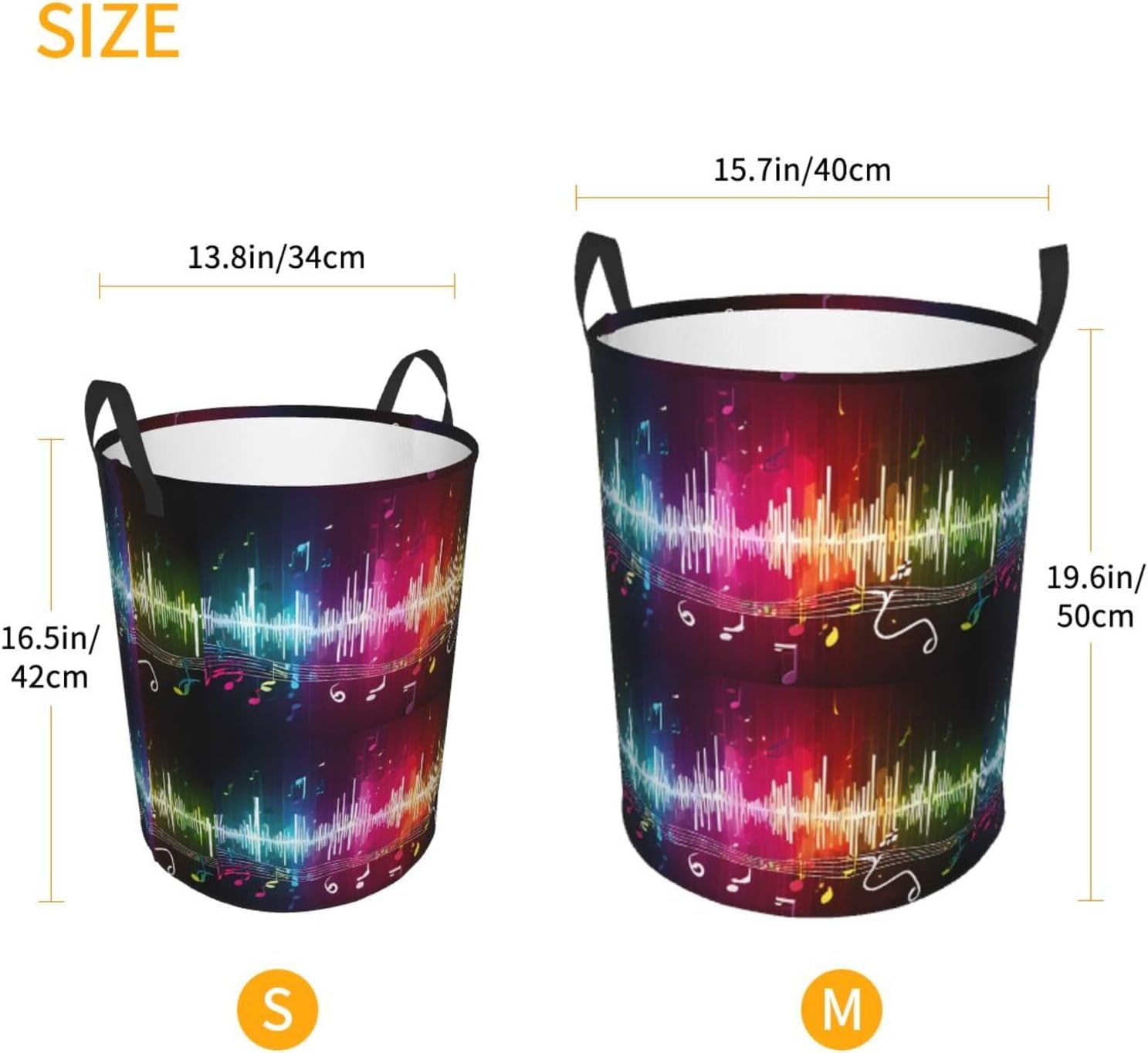 (Color Music Notes) Collapsible Laundry Baskets with Handles Waterproof 16.5 x 13.8 in Laundry Hampers Blanket Toy Storage Basket Laundry Room Organization image 3