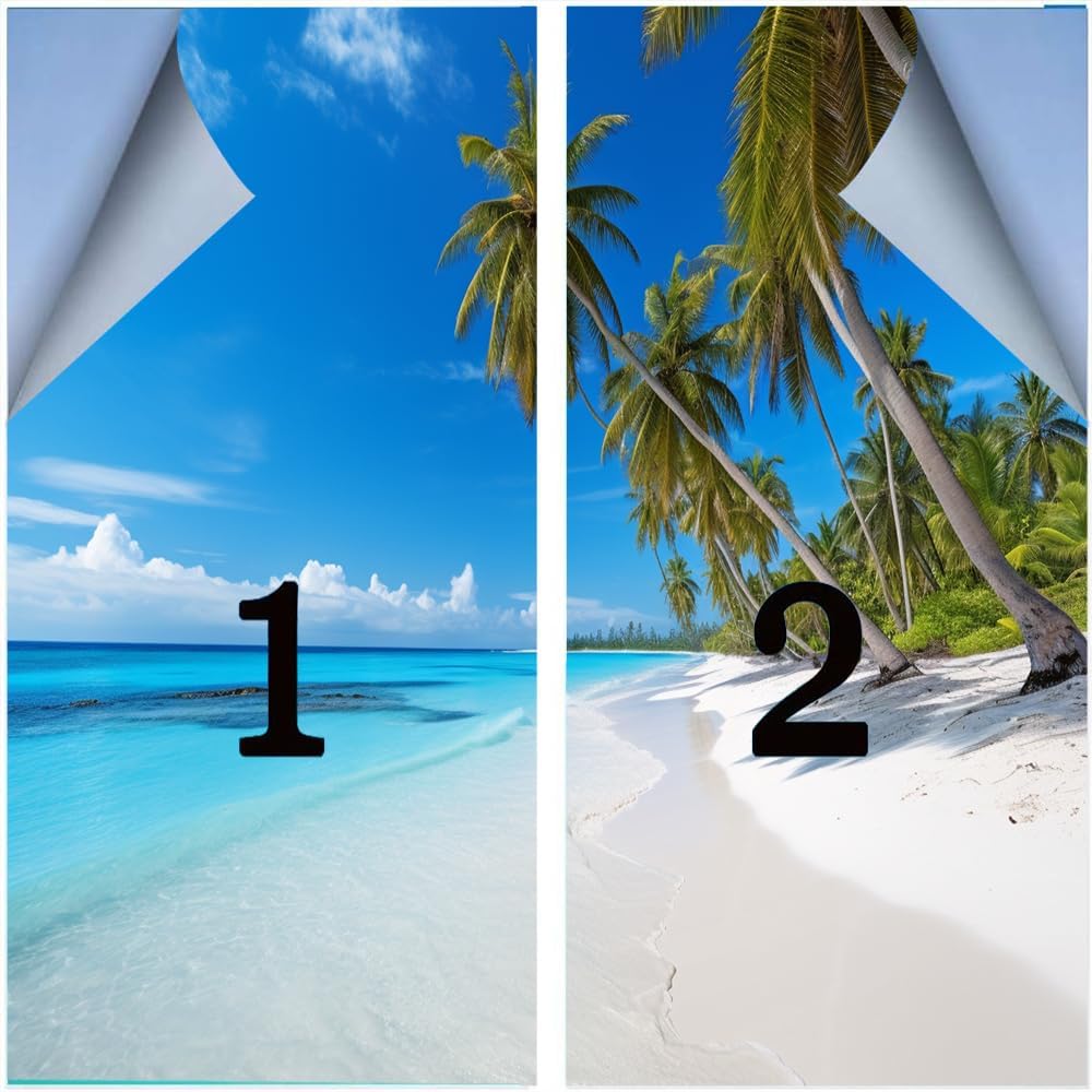 Summer Beaches Window Film Coverings Coconut Trees Blue Ocean Window Privacy Film Self-Adhesive Glass Film Decorative Sticker Frosted Film for Home Office 17.7Wx23.6L-inch x2 Pcs