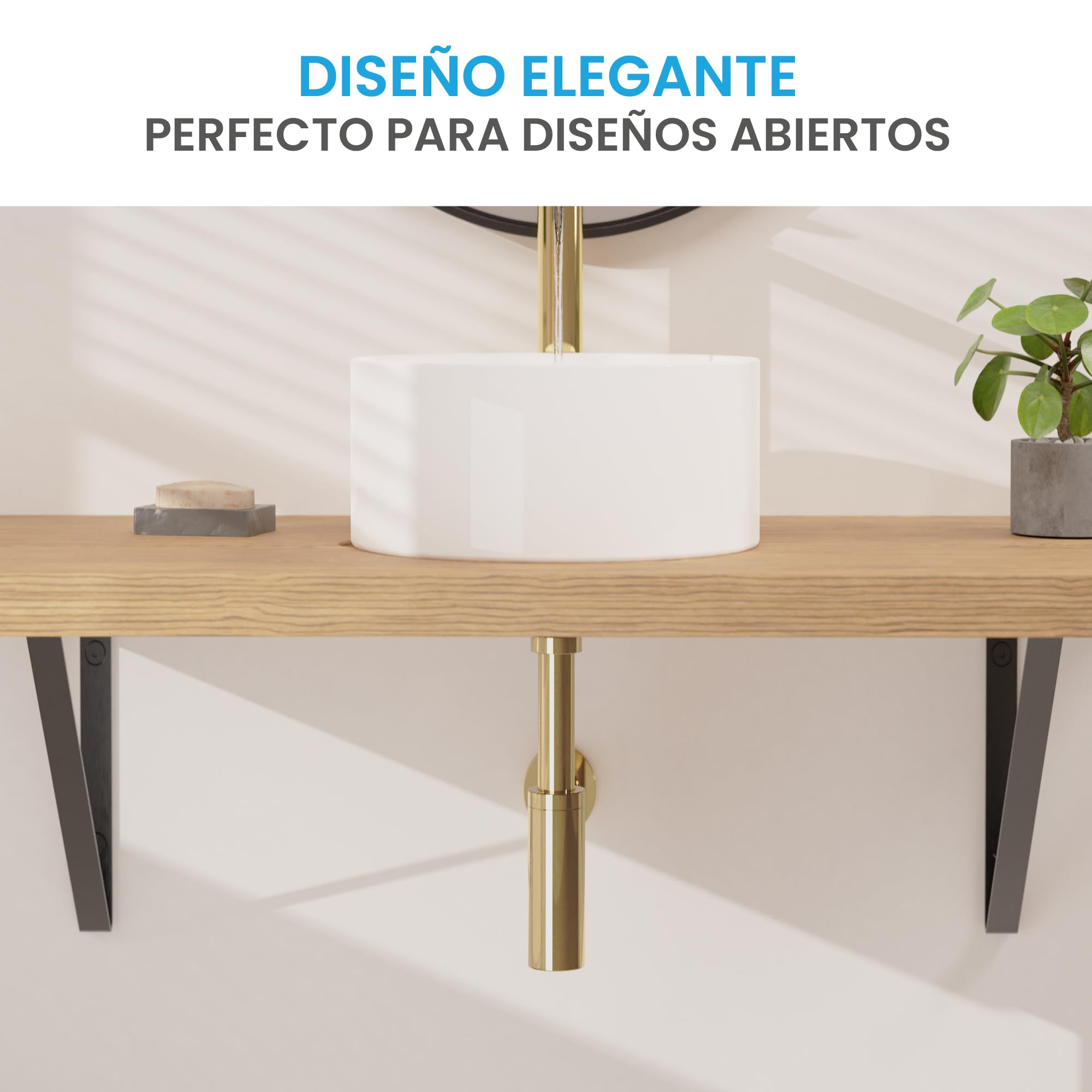 Bächlein Sifón Universal de Diseño Dorado para Lavabos y Lavamanos - Set de Desagüe - Trampa con Abertura de Limpieza + Instrucciones de Instalación - Sifón de Diseño, Sifón de Tubería