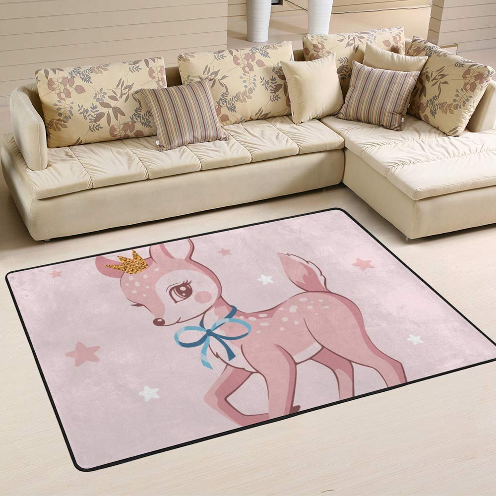 Tapis de salon cerf sika rose grand tapis ruchen motif animalier doux