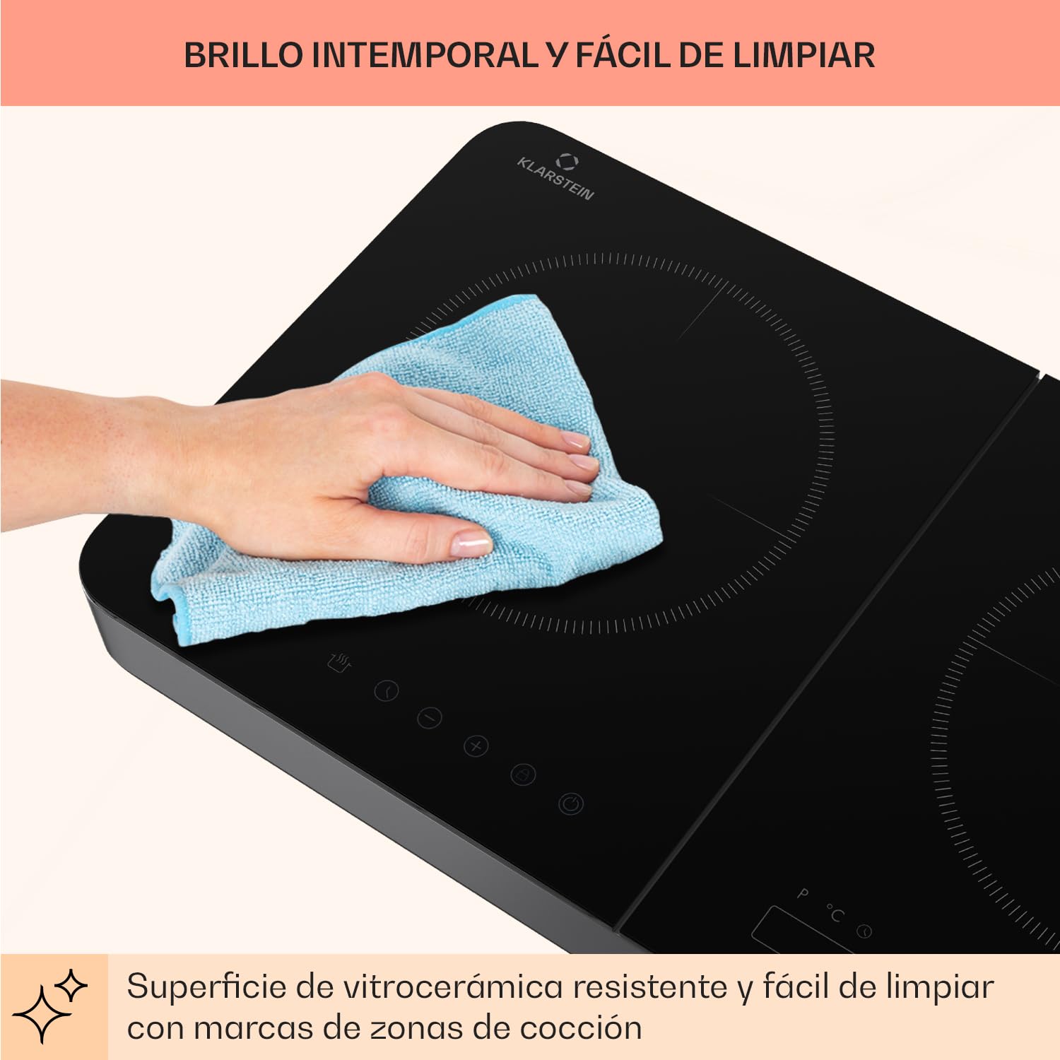Klarstein Placa Vitroceramica Portatil, Vitro Eléctrica 2 Fuegos, Placa Vitrocerámica Electrica 3500W, Placas, Placa Cocina 2 Fogones, Vitroceramicas, Encimera Electrica Cocinas