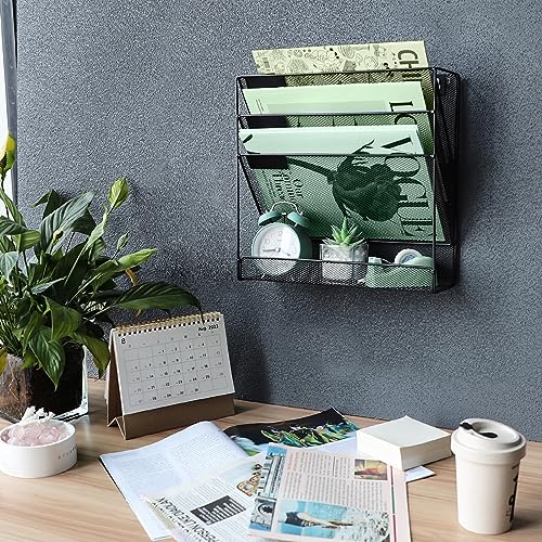 IOUGDSEC Hängeregal Mit 4 Etagen - A4-Netzstoff für Zeitschriften, Dokumente, Post-Organizer - Langlebiges Metallgeflecht Dokumenten-Wand-Organizer, Schreibtisch-Aufbewahrung