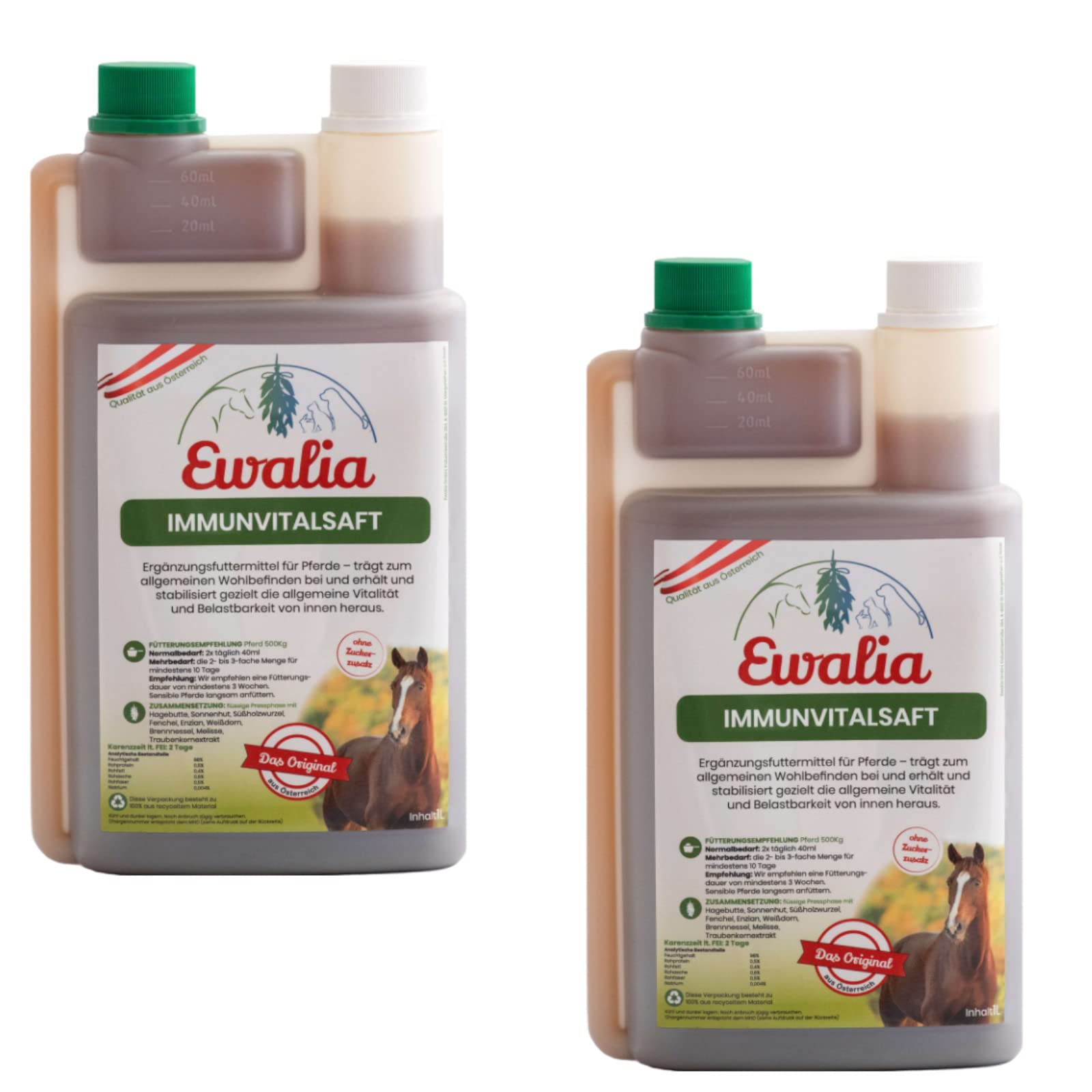 EWALIA Immunvitalsaft | Doppelpack | 2 x 1 l | Ergänzungsfuttermittel für Pferde | Mit Hagebutte & Sonnenhut