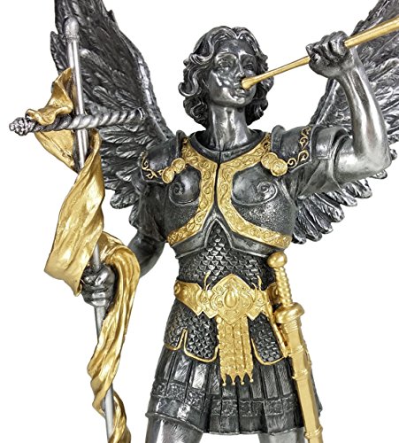 Estatua Ángel San Gabriel 13 pulgadas acabado en peltre y oro