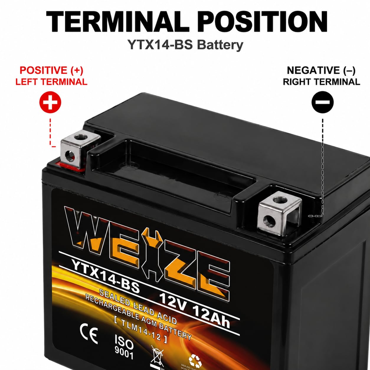 Amazon.com: Weize YTX14 BS ATV Battery High Performance