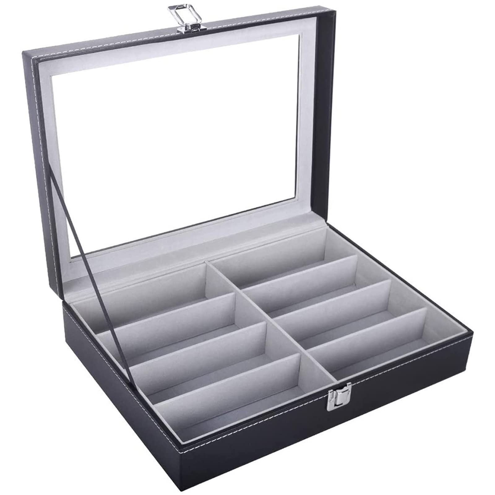 8 slotów PU skórzane etui na okulary przeciwsłoneczne dla kobiet mężczyzn okulary pudełko ekspozycyjne zegarek jubilerski Organizer prezent urodzinowy Watchse Storage Box (Color : Black with Beige)