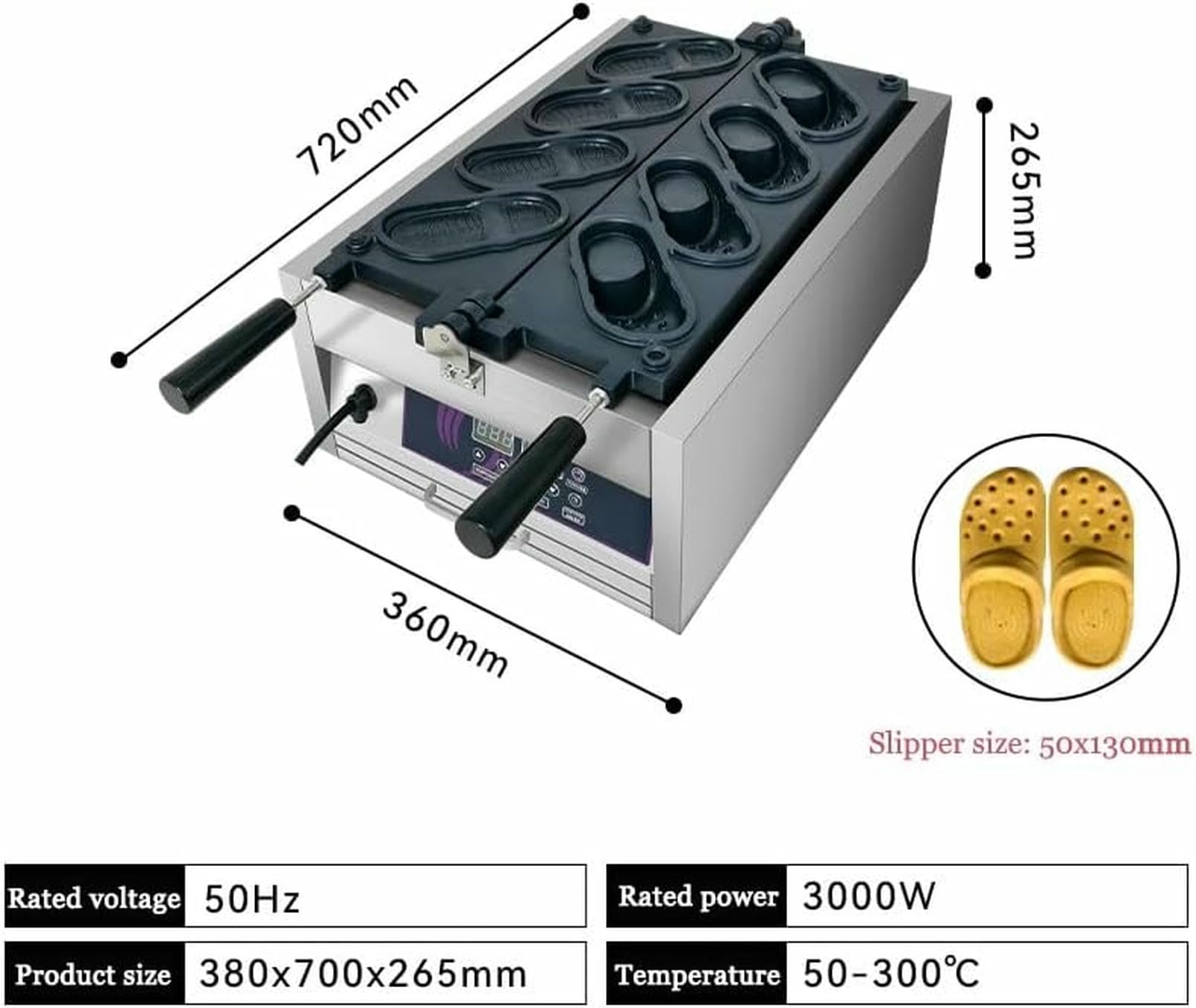Komercyjne urządzenie do robienia gofrów, elektryczna gofrownica w kształcie buta o mocy 3000 W, urządzenie do robienia gofrów typu flip w stali nierdzewnej (6 Mold)