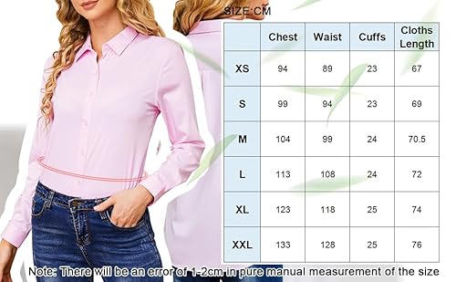 TOLOVIC Wrinkle Free Womens Button Down Shirts for Women Long Sleeve Stretch Business Office Formal Work Blouses Tops White, M