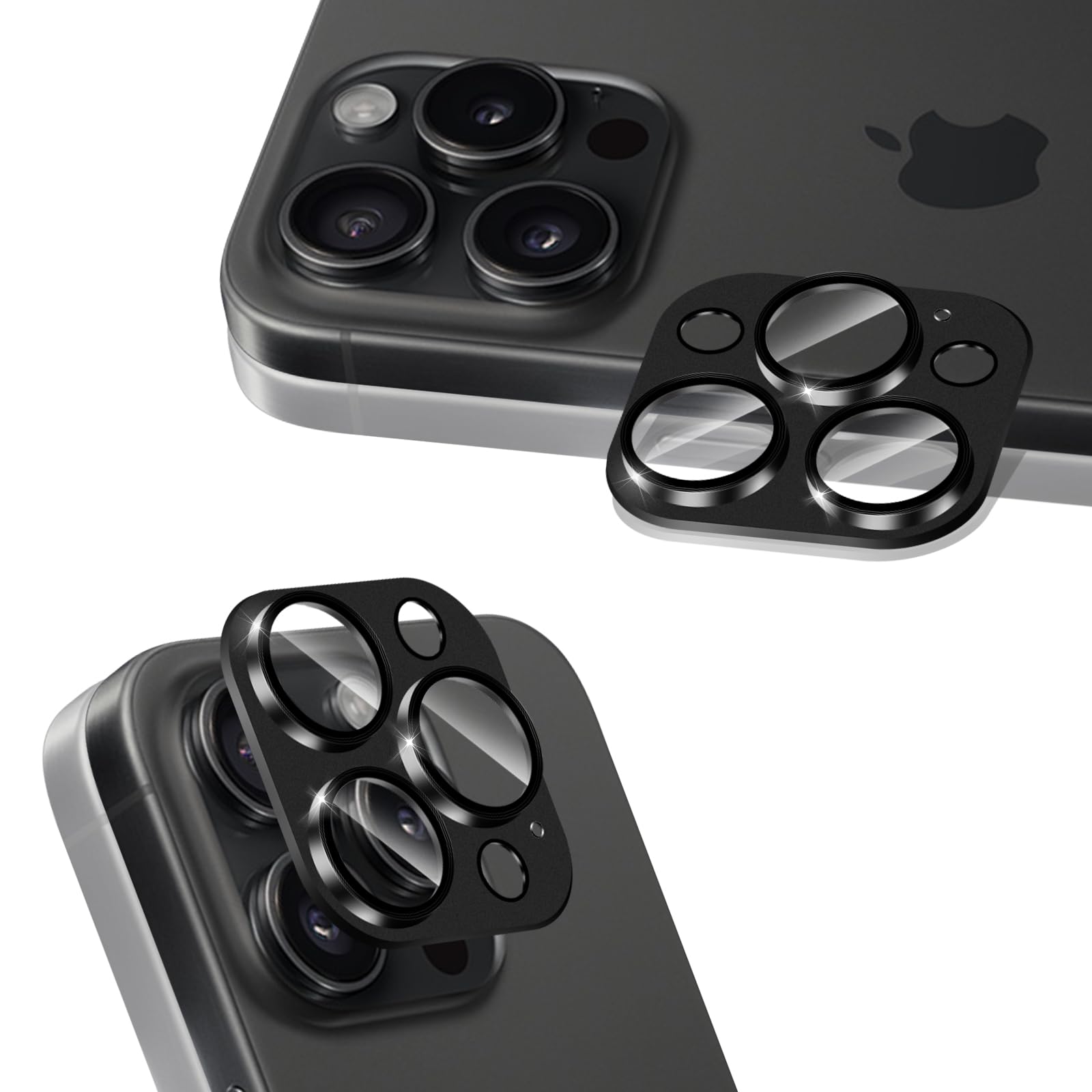 seninhi 対応 iPhone 16 Pro / iPhone16 Pro Max 用の カメラレンズカバー カメラフィルム 【アルミ合金一体感】 いphone16pro カメラ保護 フィルム アイホン16 プロ マックス カメラカバー 露出オーバー防止 カメラ保護カバー 9H強化ガラス 傷防止 指紋防止 粘着性強い 耐衝撃 ブラック LVHEJ16PMJTMBL