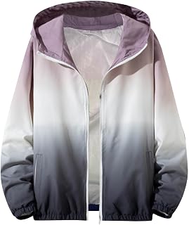 CreoQIJI Rain Jacket Men's Lightweight Oversized Softshell Jacket Colour Gradient Hiking Jacket Hidden Zip Outdoor Jacket Hooded Jacket with Pockets Trekking Jacket Fashion Streatwear XL XXL 3XL 4XL