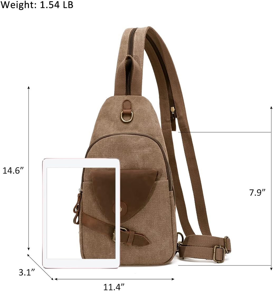 KL928 Canvas Sling Bag Crossbody Backpack Shoulder Casual Rucksack for Men Women,Brown - Image 2