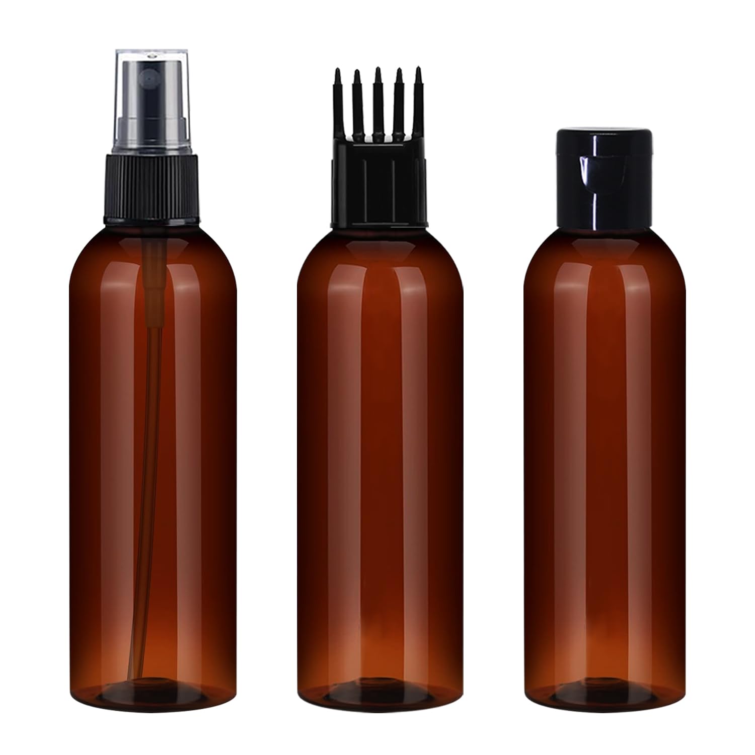 nsb herbals Combo Of 3-100 ml Amber Plastic Empty Black Flip Top Cap + Comb Applicator Bottle + Black Fine Mist Spray Bottle For Sanitizer,Perfume,Rose Water,Travel,Diy Products, Refillable Reusable-image-45