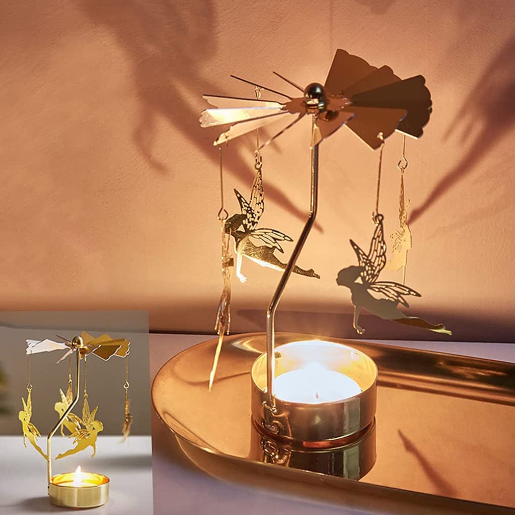 Roterende Kaarsenhouder Carrousel - Roestvrij Staal Gouden Spinner Voor Theelichten En Decoratie