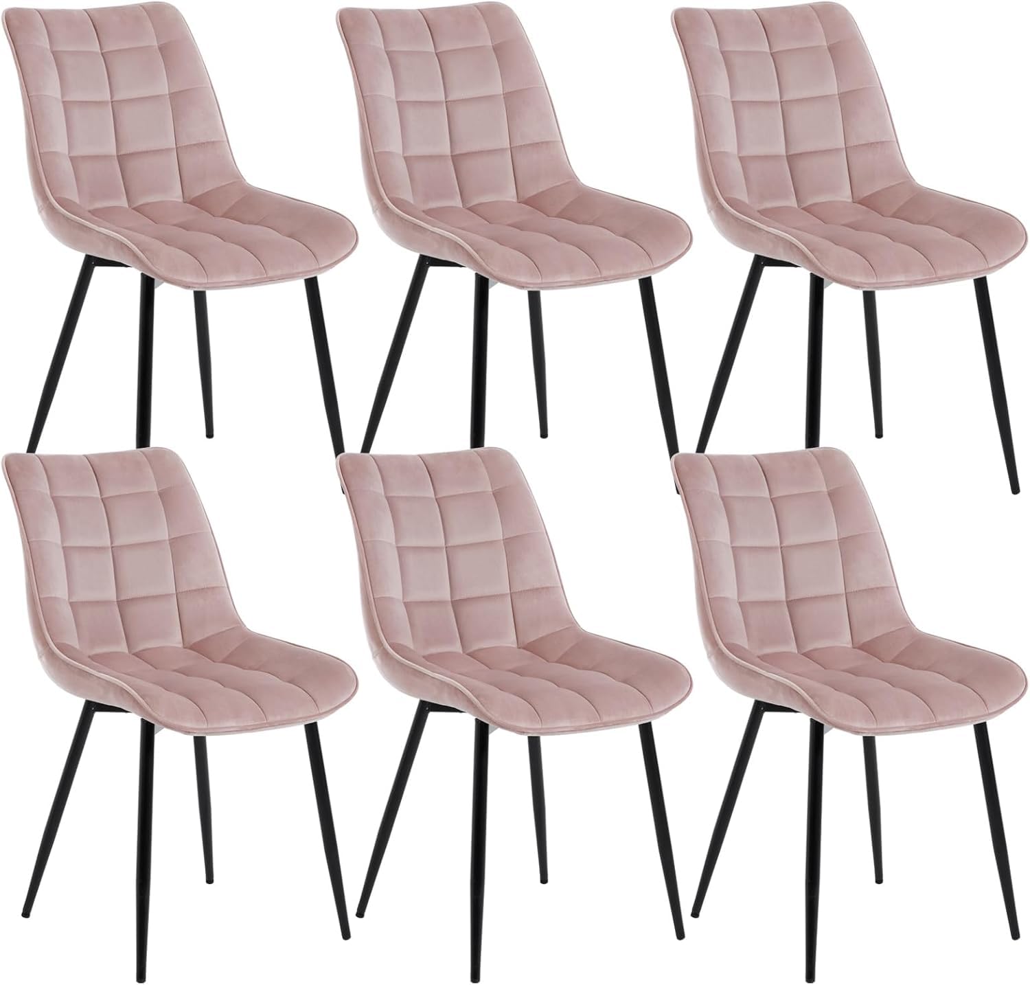 WOLTU Dining Chairs Set of 6 Kitchen Counter Chairs Lounge Leisure Living Room Corner Chairs Dark Pink Velvet Reception Chairs with Backrest and Padded Seat