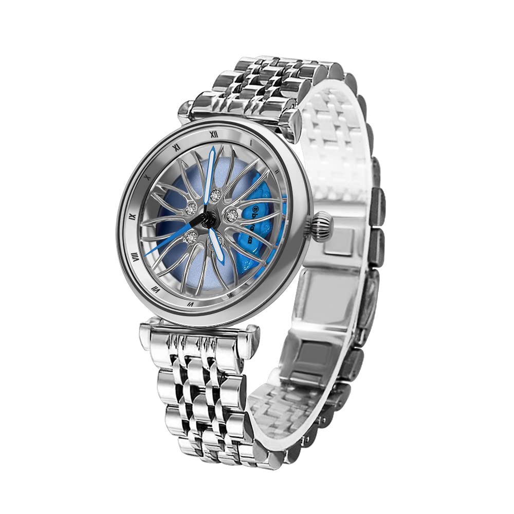 BOYADKA Car Wheel Watch for Women, Spinning Racing Watch with Car Rim Hub Design, Car Inspired Wrist Watches with Japanese Quartz Movement for Car Enthusiast/Women (Silver), Silver, Quartz Movement (B09L45RV2H) Amazon Price History, Amazon Price Tracker