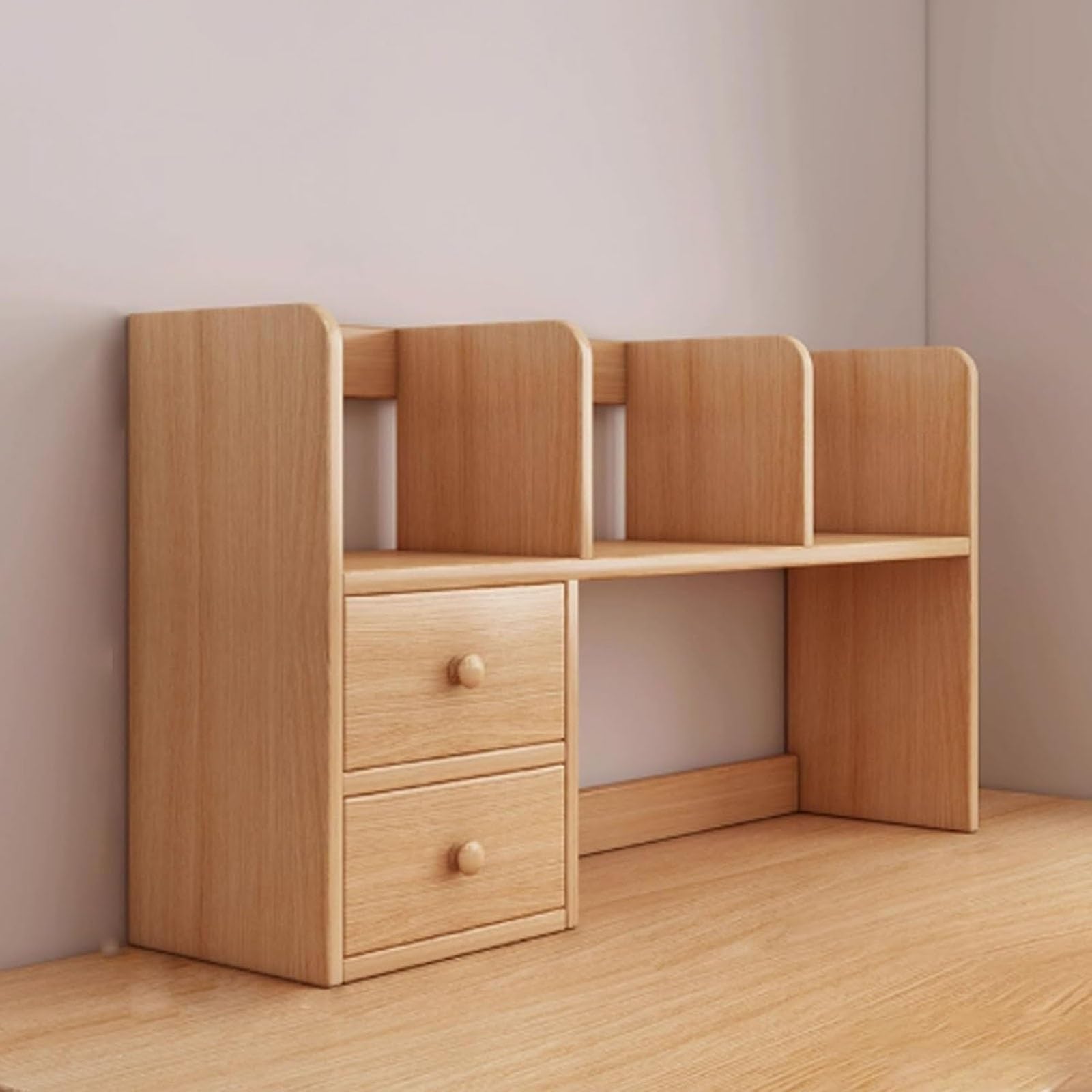 Organizador de Escritorio, estantería multifuncional de madera de dos niveles para el hogar, la residencia de estudiantes y material de oficina; estantería de sobremesa que ahorra espacio(100x17x48cm)