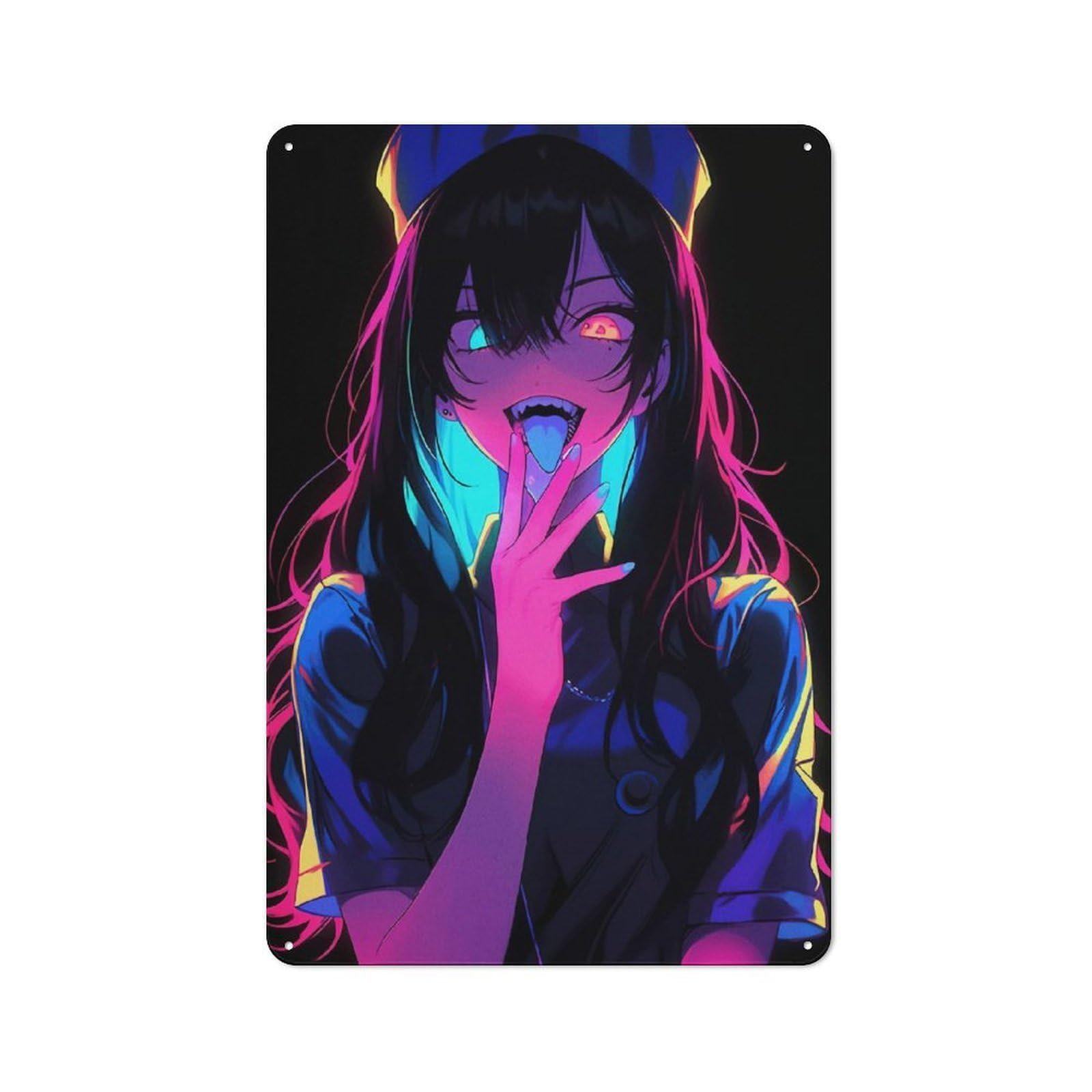 Junmoney Girls Style-13 Neon Anime Rustic Tin Wall Plaque 30X20cm For Hobby Room Or Studio, A New Home Present For Creative Interior Collectors