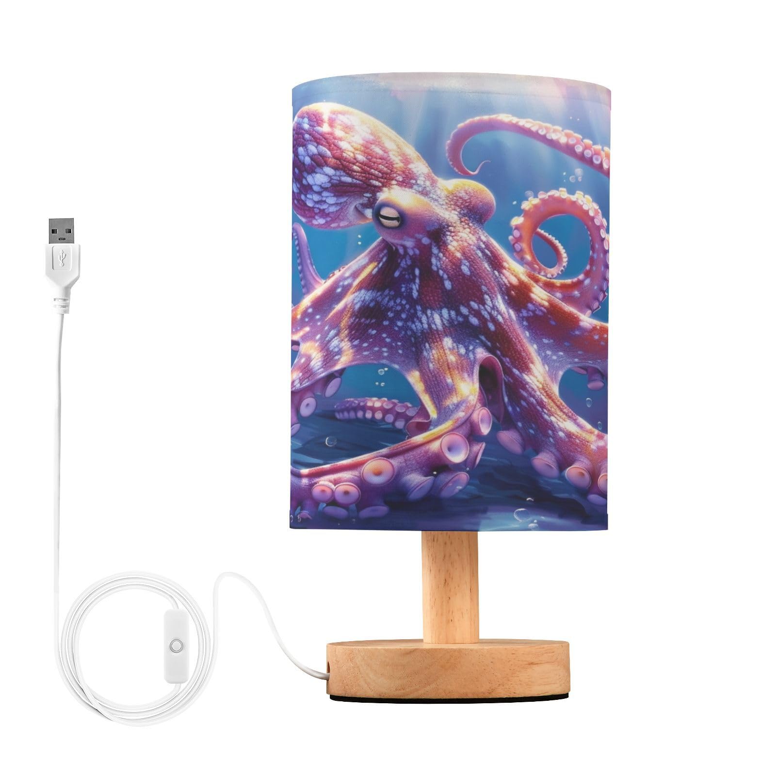 Mnsruu Bedside Table Lamp Octopus Ocean Animal Bedside Lamps LED Light Desk Lamp Fabric Shade Small Lamp for Bedroom Living Room (Bulb Included)