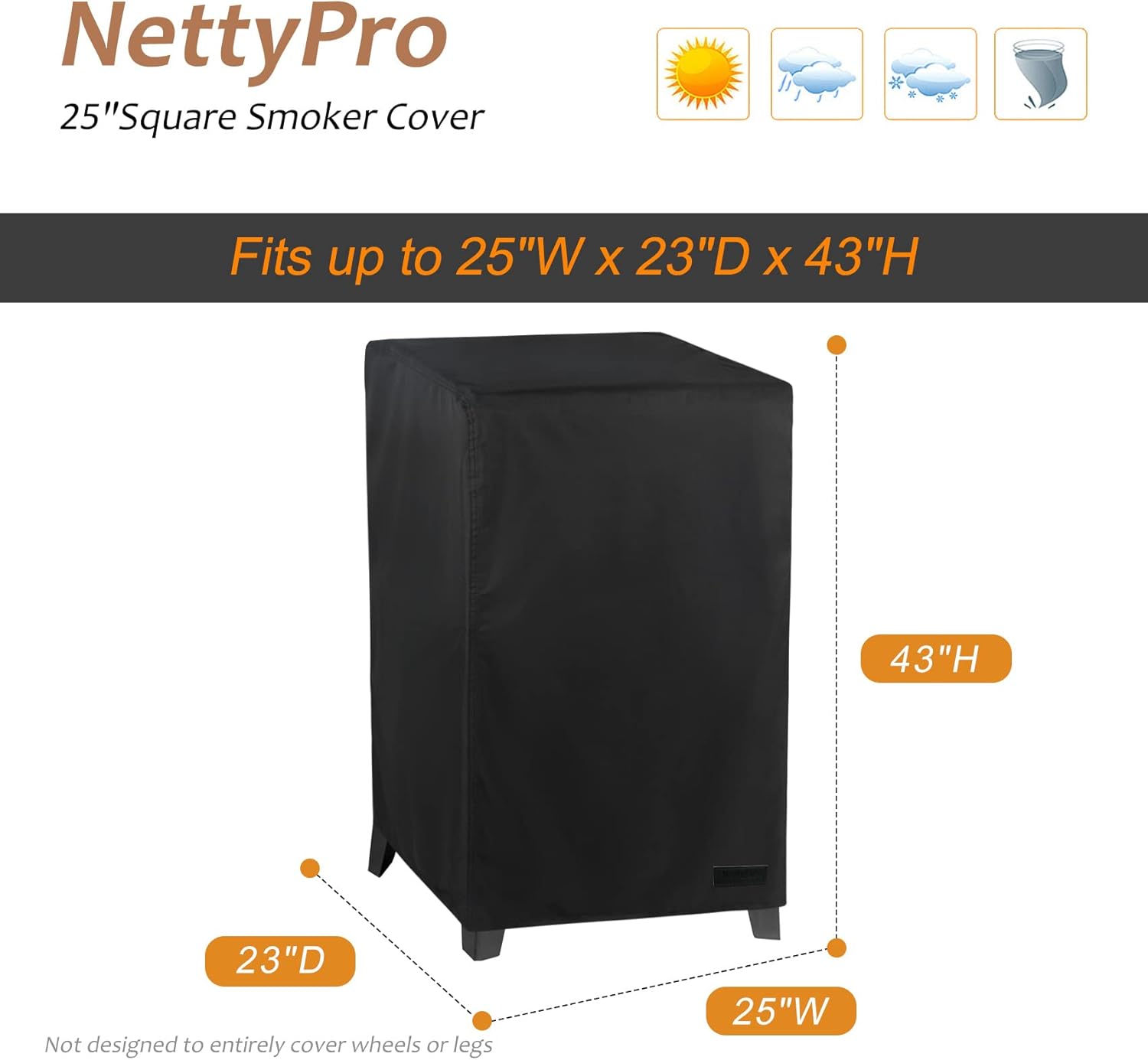 NettyPro Electric Smoker Cover, Heavy Duty Waterproof Vertical Smoker Cover for Masterbuilt Outdoor Square Grill Smoker, Black