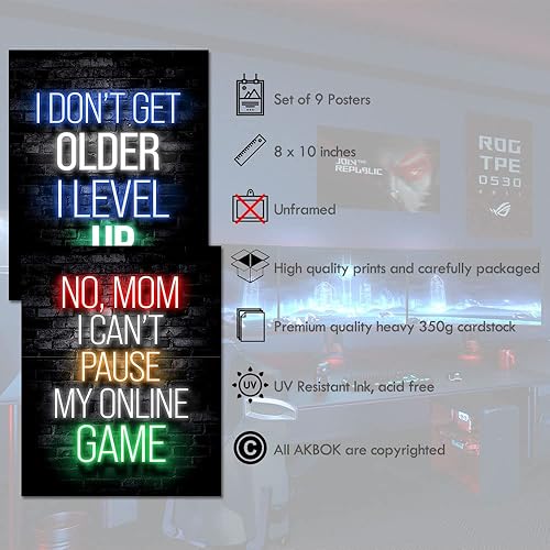 Miniatura 2 de 12 pósteres de videojuegos, póster de neón para videojuegos, decoración de pared para adolescentes, niños, niñas, dormitorio, sala de juegos, 8 x 10