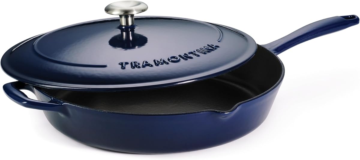 Bestow Enameled Cast Iron 12-Inch Skillet with Lid, Blue | Perfect Pan for Frying, Searing, Braising and Oven-to-Table Cooking