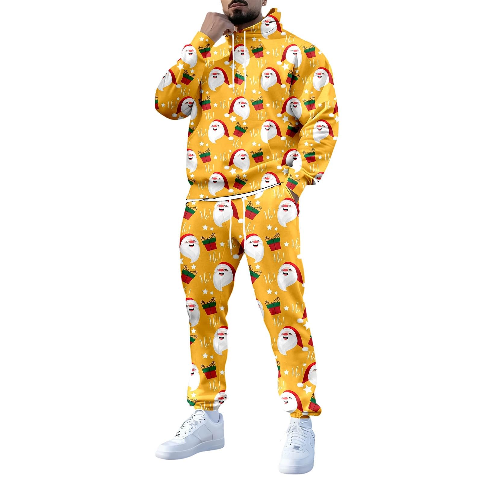Generisch Świąteczny dres męski do joggingu, świąteczny dres treningowy, zestaw świąteczny, zabawny, świąteczny strój z kapturem i spodniami do biegania
