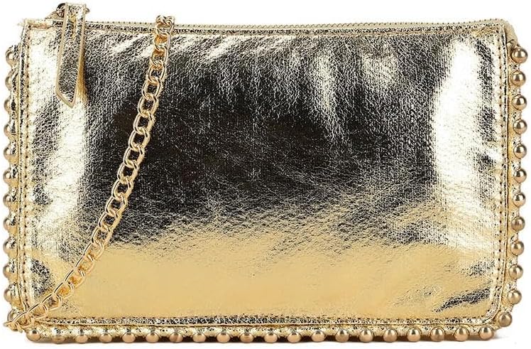Girly HandBags Womens Faux Leather Studs Trim Clutch Bag