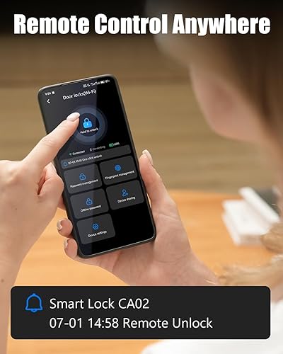 Miniatura 5 de Cerradura de puerta inteligente de entrada sin llave con código de huella digital electrónica para puerta delantera, WiFi integrado, control remoto