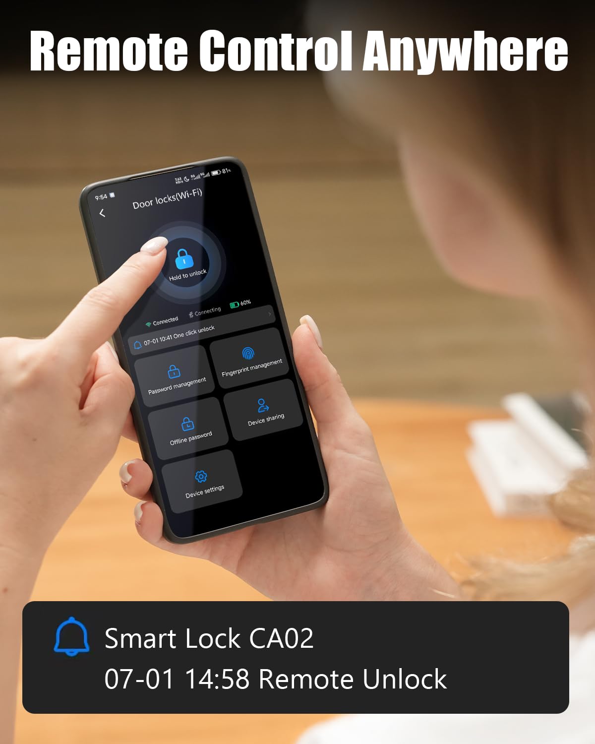 YHV Cerradura inteligente, cerradura de puerta con huella dactilar sin llave con asa, Wi-Fi integrado, control remoto a través de la aplicación