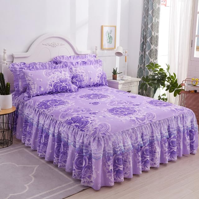 Floral Home Bed Skirts King Size Sanding Elegant Lace Decorated Bed Cover Non-slip Spread Queen Size Fitted Bed Sheet-K,180X200cm Bed Skirt