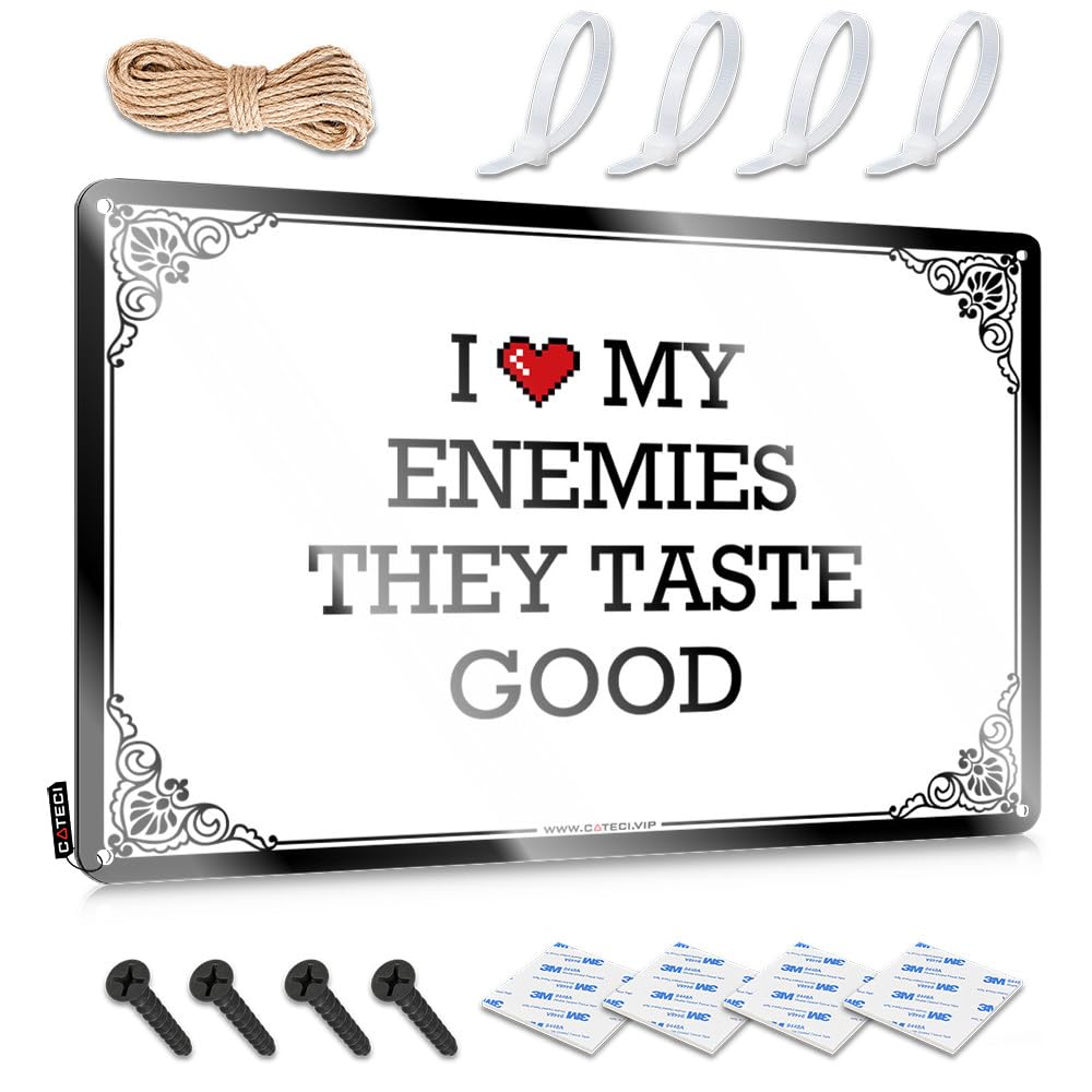 Funny Vintage Signs Back Porch Decor Vintage Wall Decor | I Love My Enemies They Taste Good Novelty Accessory For Walls Home Decoration(20X30CM)