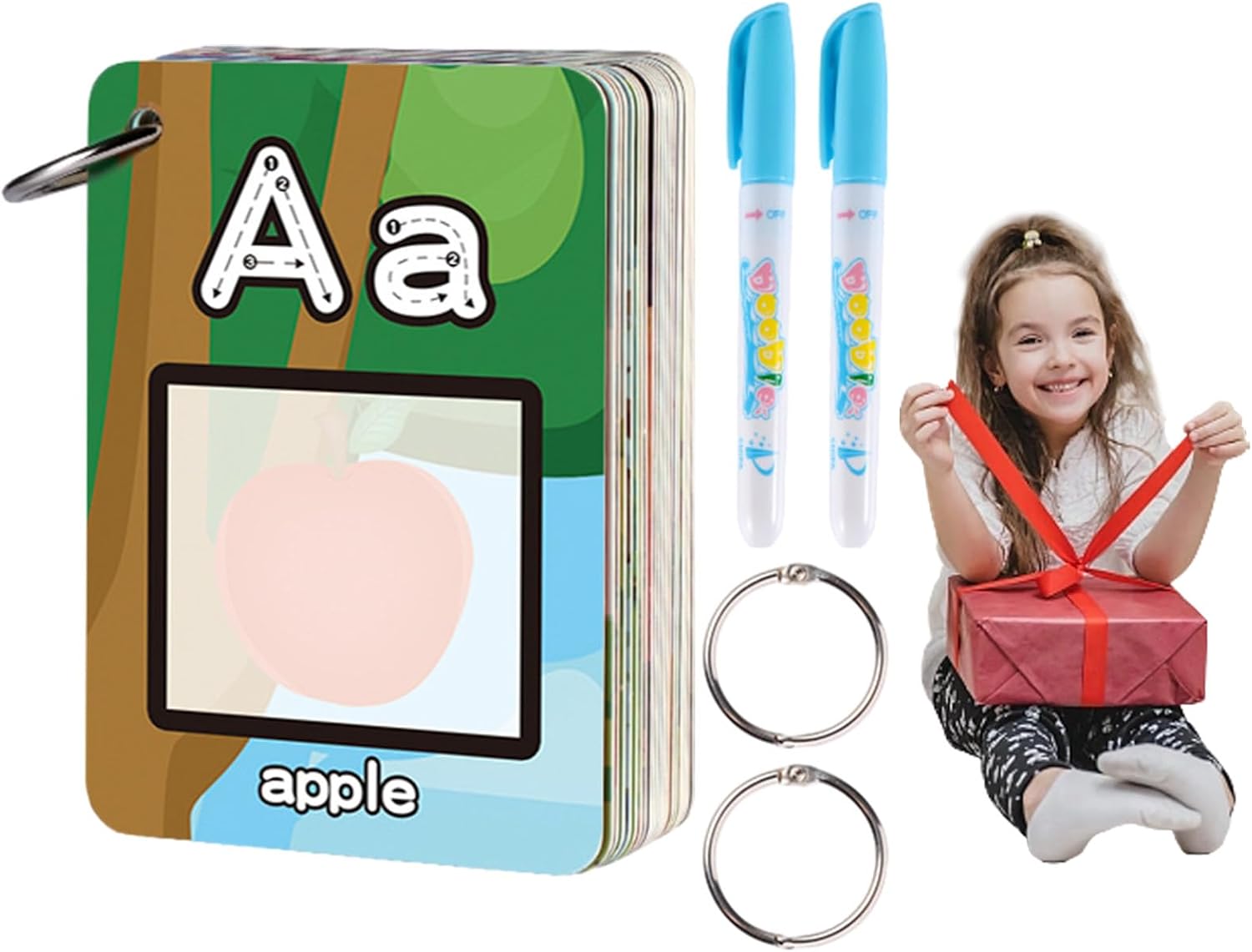 Letter Flash Cards Educational Letter Cards with Pens and Hoops