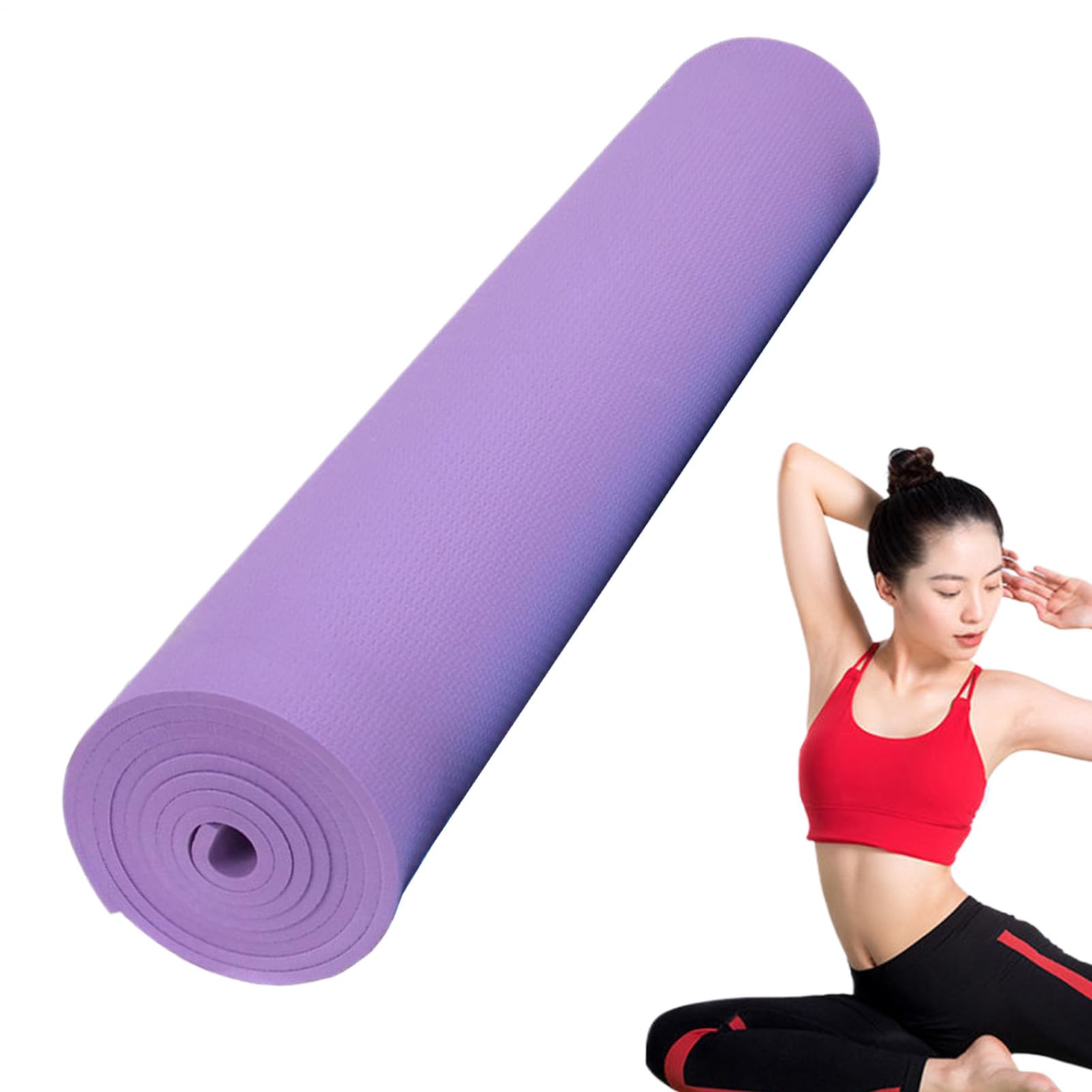 Exercise Yoga Mat - Thick Foam Pad, Anti-Slip Base | Wide Skid Fitness Mat with Buckle Straps, Comfortable Gym Yoga Mat for Floor Routines, Indoor Stretching, Home Workout Activities