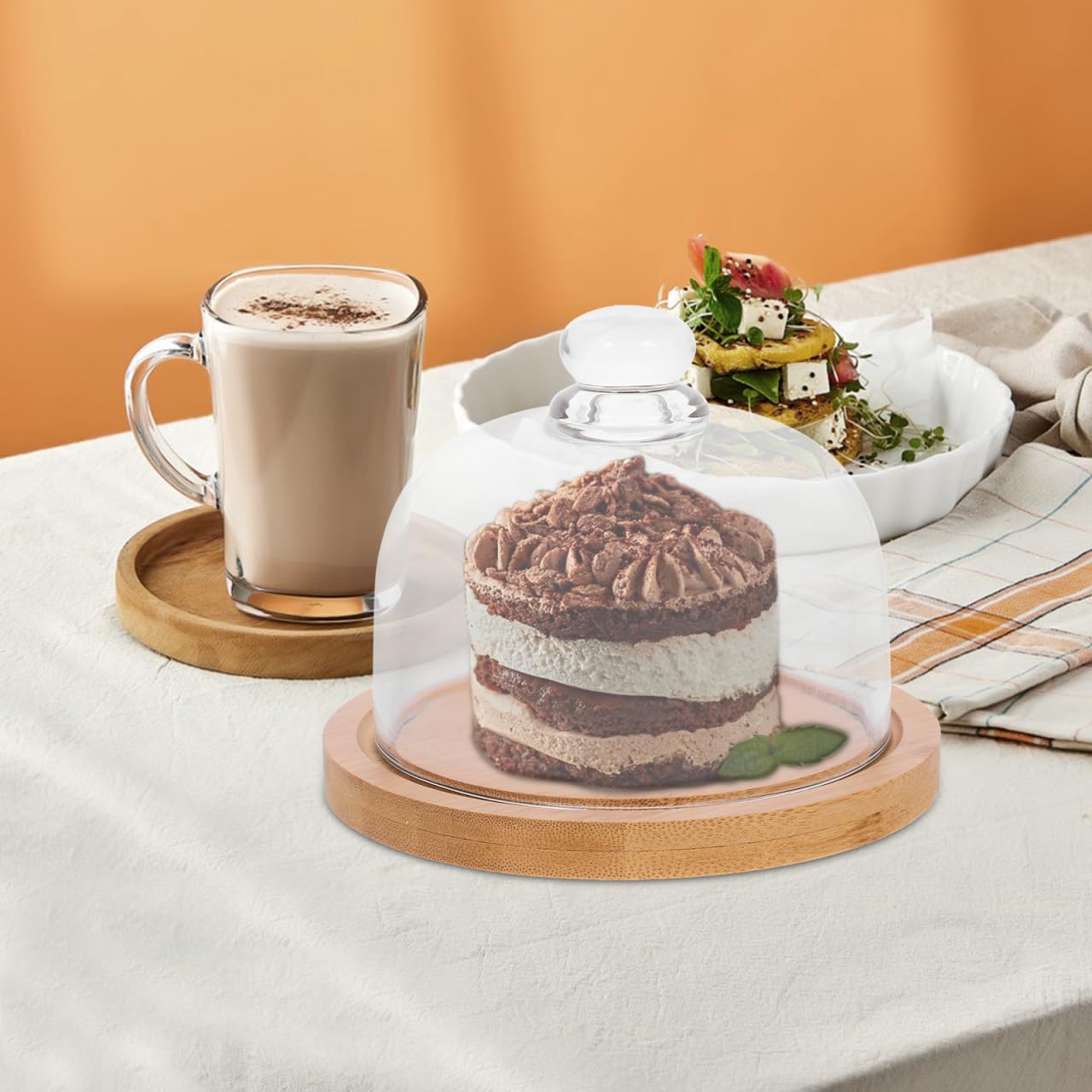 DOITOOL 1 Juego de cúpula de Vidrio con Base de Madera Mini Soporte para Tartas de Vidrio cúpula Cloche Cubierta de Transparente para Postre Queso, Dulces y Plantas suculentas