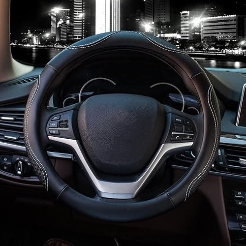 Miniatura 4 de Valleycomfy - Funda para volante universal de 15 pulgadas38cm, de piel auténtica, transpirable, antideslizante y sin olores