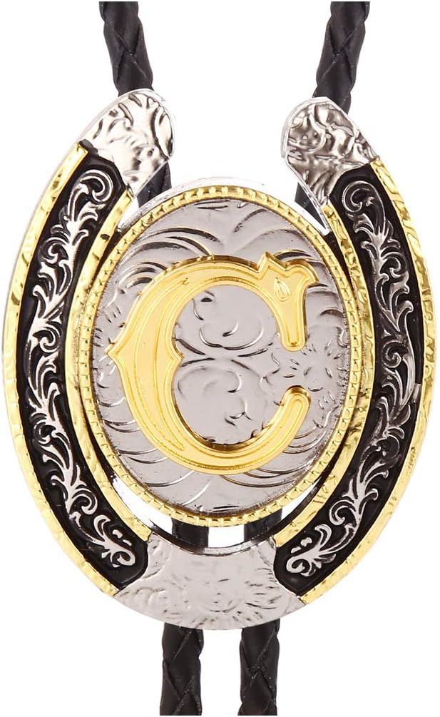 HUABOLA CALYN Bolo Tie for Men- Golden Initial Letter ABCDMJR to Z Western Cowboy Bolo Tie for Women