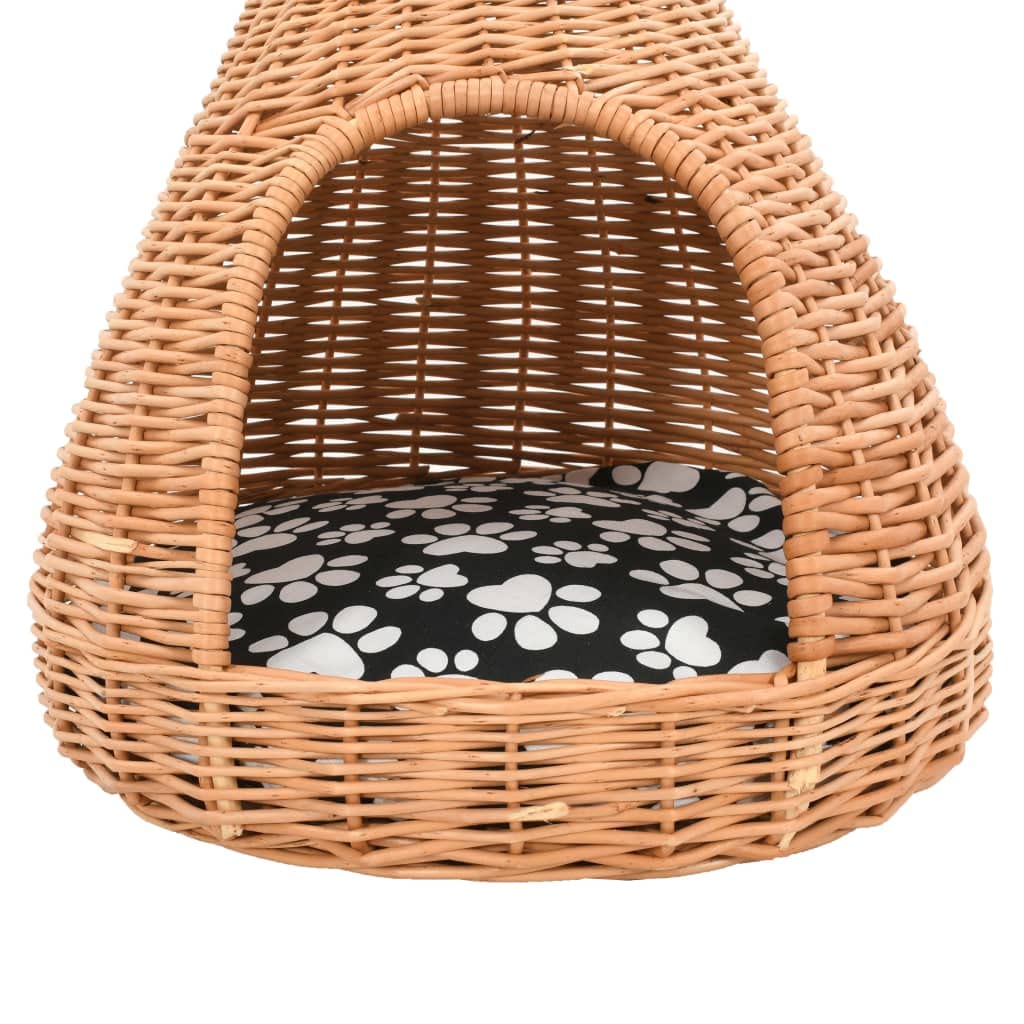Katzenhaus aus Naturweide, Katzenhöhle Tipi-Design 40x60 cm, handgemachter Katzenkorb zum Aufhängen mit Kissen, Kuschelhöhle für Kätzchen und kleine Katzen