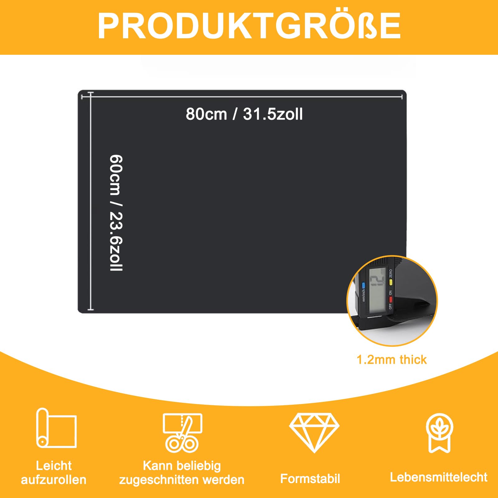 Silikonmatte Groß – 80×60 cm Rutschfeste Bastelunterlage, Feuerfeste Silikon Unterlage Bastelmatte,für Epoxidharz Zubehör, Resin Gießharz Handwerk, Wiederverwendbarer Tischschutz,Platzset (Schwarz)