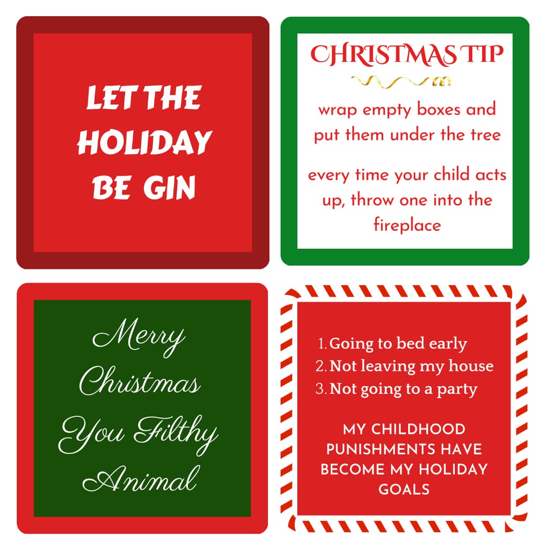 Christmas Coasters | Funny Cork Coasters | 8 in Gift Box | Hostess Gifts (Holiday)