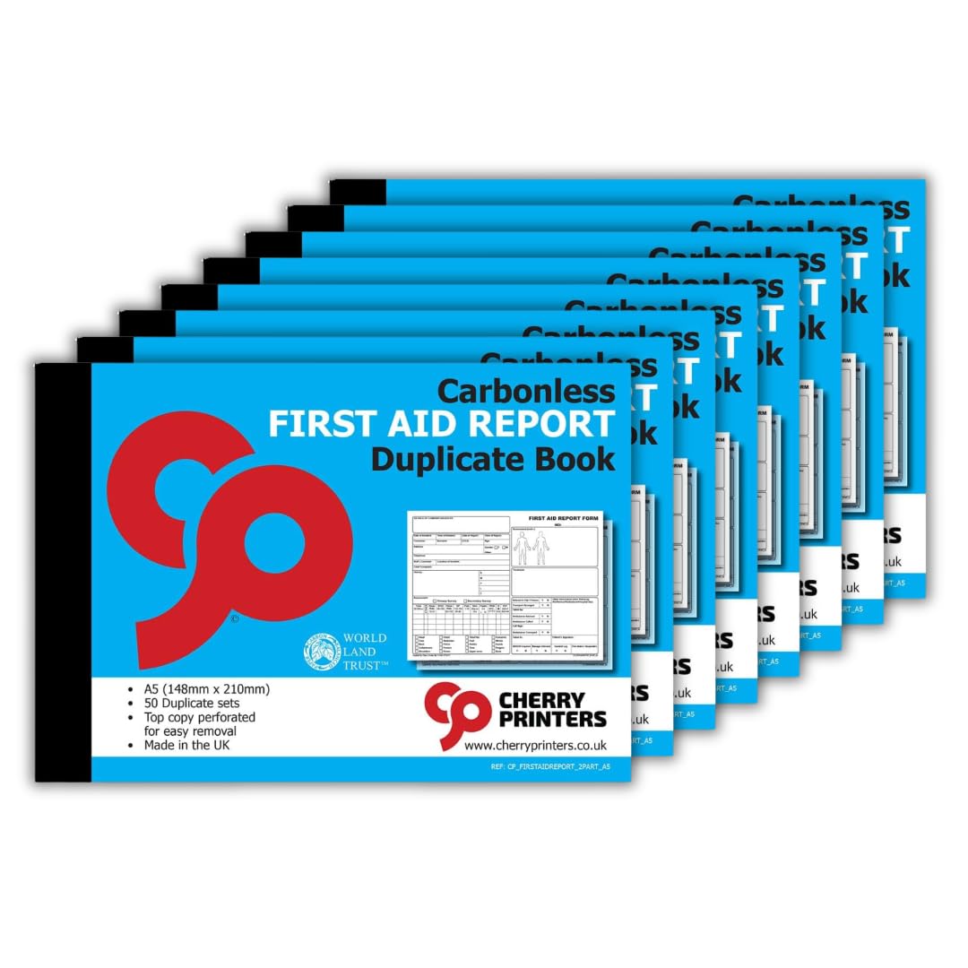 Cherry Printers Carbonless NCR First Aid Report Duplicate Book A5 | 8 Pack
