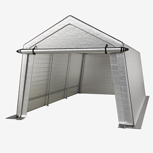 10x15 FT Portable Garage Carport, Heavy-Duty Storage Shed with 220G Waterproof PE Tarp, Roll-Up Zipper Door & Vent, for Motorcycle, Bike, ATV, Tools, Outdoor Equipment, Gray