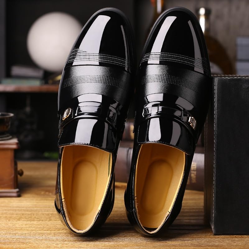 Men's Summer Dress Sandals with Hidden Wedge Glossy Leather Business Formal Office Wedding Shoes Breathable Perforated3