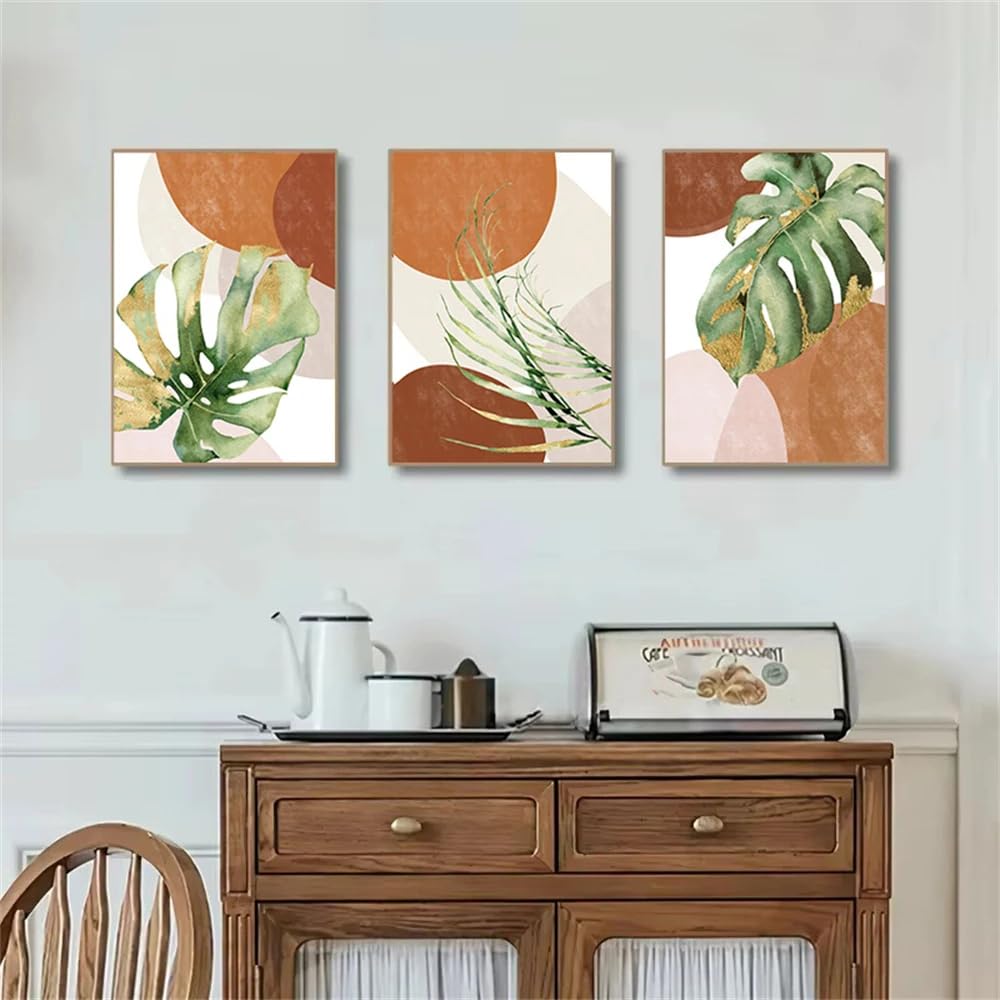 Wbyzac Multicolored Botanical Posters-Abstract Brown Boho Plants Palm Leaf Wall Art Canvas Painting Nordic Posters And Prints Modern Wall Pictures Living Home Kitchen Decor-60 * 80Cm*3Pcs (No Frame)