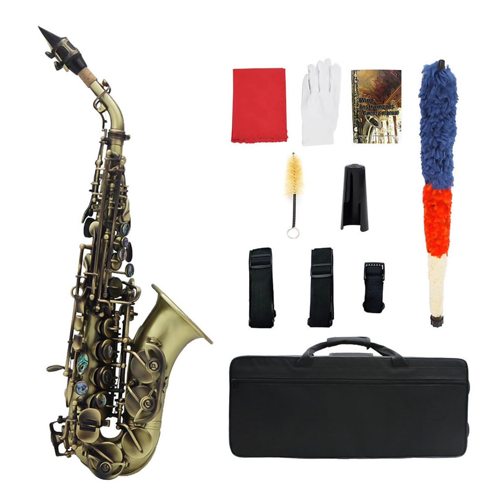Karlak Sassofono Soprano in Sib di Alta qualità in Stile Vintage, Sax Ottone per Principianti, Musica Jazz, con Custodia per il Trasporto, Panno la Pulizia