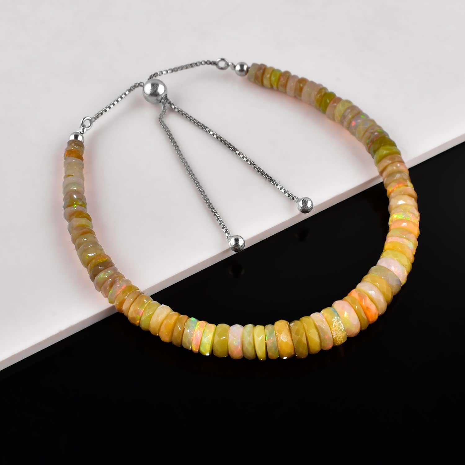 Natural Gemstone Beads Bolo Bracelet, 925 Sterling Silver, Rhodium Plated, Chakra Healing Crystals, Birthday, Adjustable Slider Chain, Women Jewelry, Valentine Gift - Image 5